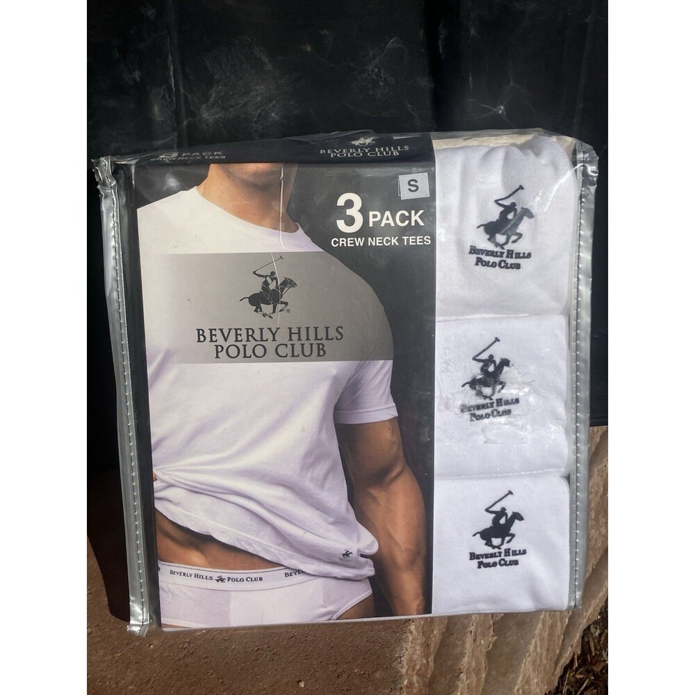 Beverly Hills Polo Club Pack Crew Neck T-Shirts White S 100% Cotton New